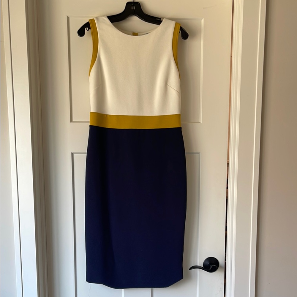 BODEN Colorblock Sleeveless Dress - White, Gold, and Navy